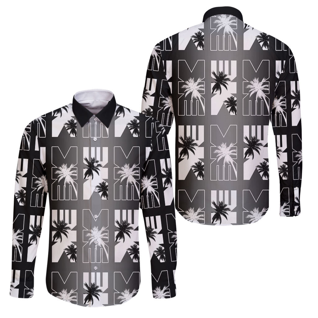 Bula Fiji Family Matching Off The Shoulder Long Sleeve Dress and Hawaiian Shirt Black Makare Masi Tapa Pattern LT05 Dad's Shirt - Long Sleeve Black - Polynesian Pride