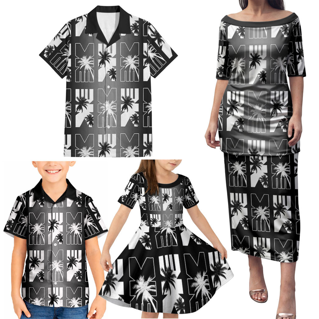 Bula Fiji Family Matching Puletasi and Hawaiian Shirt Black Makare Masi Tapa Pattern LT05 - Polynesian Pride