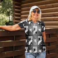 Bula Fiji Women Polo Shirt Black Makare Masi Tapa Pattern LT05 - Polynesian Pride