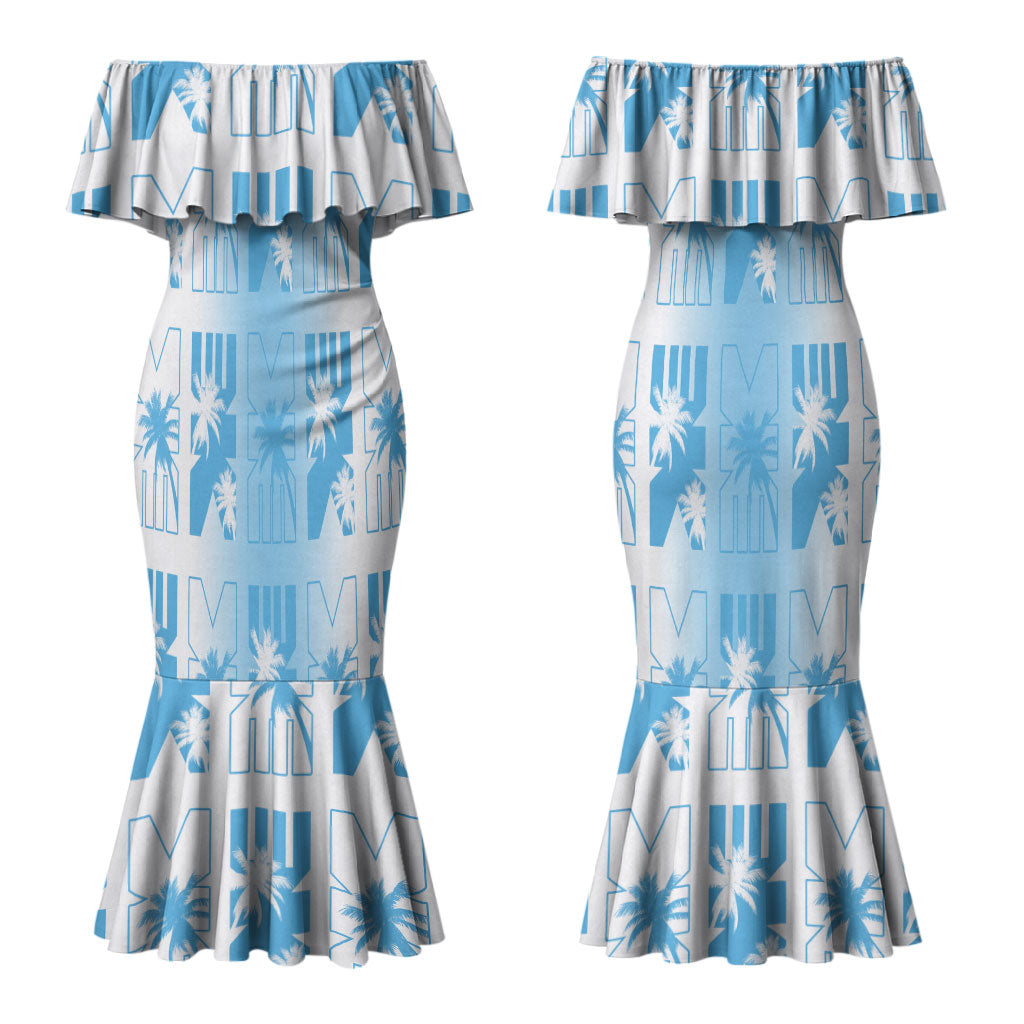 Bula Fiji Couples Matching Mermaid Dress and Long Sleeve Button Shirt White Makare Masi Tapa Pattern LT05 - Polynesian Pride