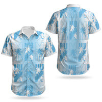 Bula Fiji Couples Matching Off Shoulder Short Dress and Hawaiian Shirt White Makare Masi Tapa Pattern LT05 - Polynesian Pride