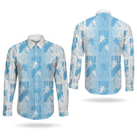 Bula Fiji Couples Matching Off The Shoulder Long Sleeve Dress and Long Sleeve Button Shirt White Makare Masi Tapa Pattern LT05 - Polynesian Pride