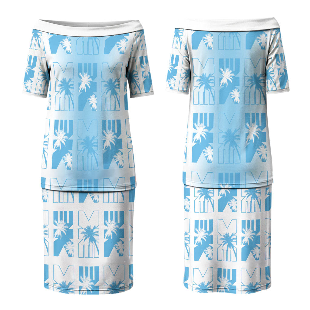 Bula Fiji Couples Matching Puletasi and Long Sleeve Button Shirt White Makare Masi Tapa Pattern LT05 - Polynesian Pride