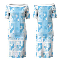 Bula Fiji Couples Matching Puletasi and Long Sleeve Button Shirt White Makare Masi Tapa Pattern LT05 - Polynesian Pride