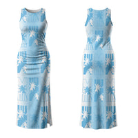 Bula Fiji Couples Matching Tank Maxi Dress and Hawaiian Shirt White Makare Masi Tapa Pattern LT05 - Polynesian Pride