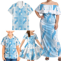 Bula Fiji Family Matching Off Shoulder Maxi Dress and Hawaiian Shirt White Makare Masi Tapa Pattern LT05 - Polynesian Pride