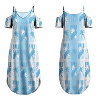 Bula Fiji Family Matching Summer Maxi Dress and Hawaiian Shirt White Makare Masi Tapa Pattern LT05 Mom's Dress White - Polynesian Pride