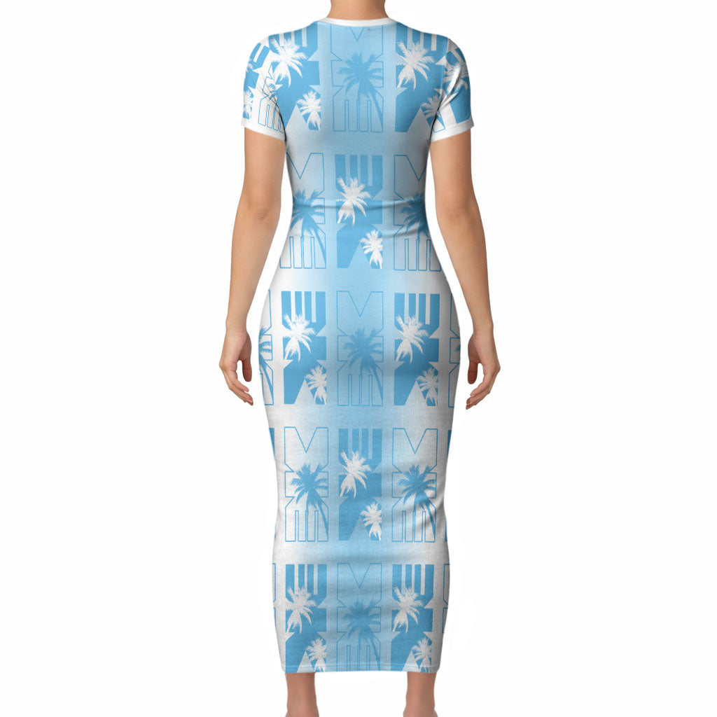 Bula Fiji Short Sleeve Bodycon Dress White Makare Masi Tapa Pattern LT05 - Polynesian Pride
