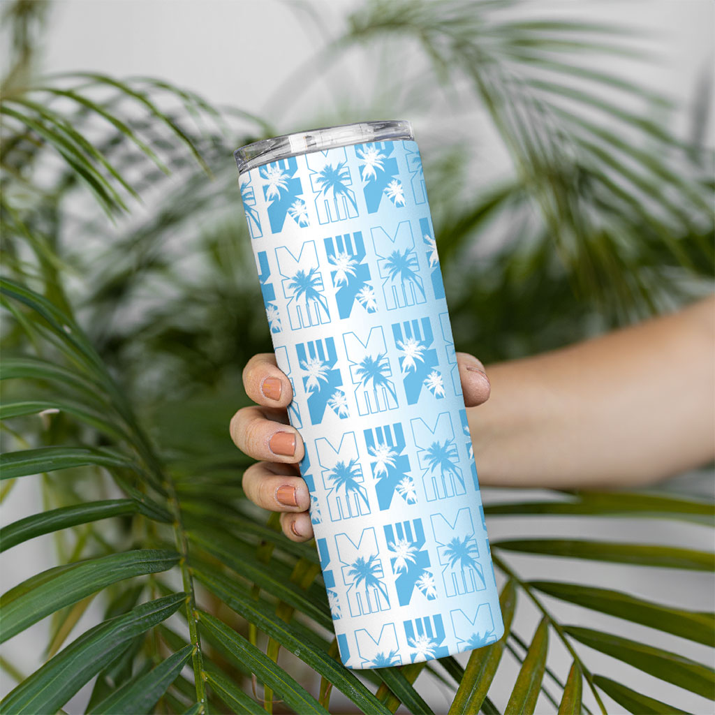 Bula Fiji Skinny Tumbler White Makare Masi Tapa Pattern LT05 - Polynesian Pride
