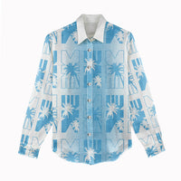 Bula Fiji Women Casual Shirt White Makare Masi Tapa Pattern LT05 - Polynesian Pride