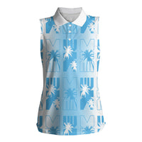 Bula Fiji Women Sleeveless Polo Shirt White Makare Masi Tapa Pattern LT05 Female White - Polynesian Pride