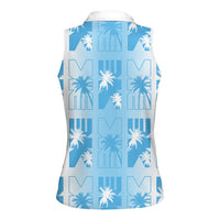 Bula Fiji Women Sleeveless Polo Shirt White Makare Masi Tapa Pattern LT05 - Polynesian Pride