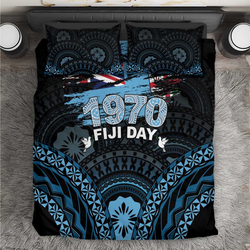 Happy Fiji Day 1970 Bedding Set Flag Grunge Style