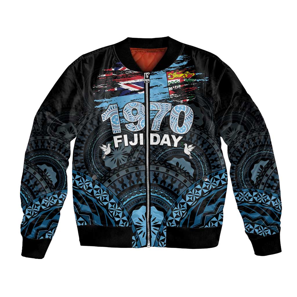 Personalised Happy Fiji Day 1970 Bomber Jacket Flag Grunge Style