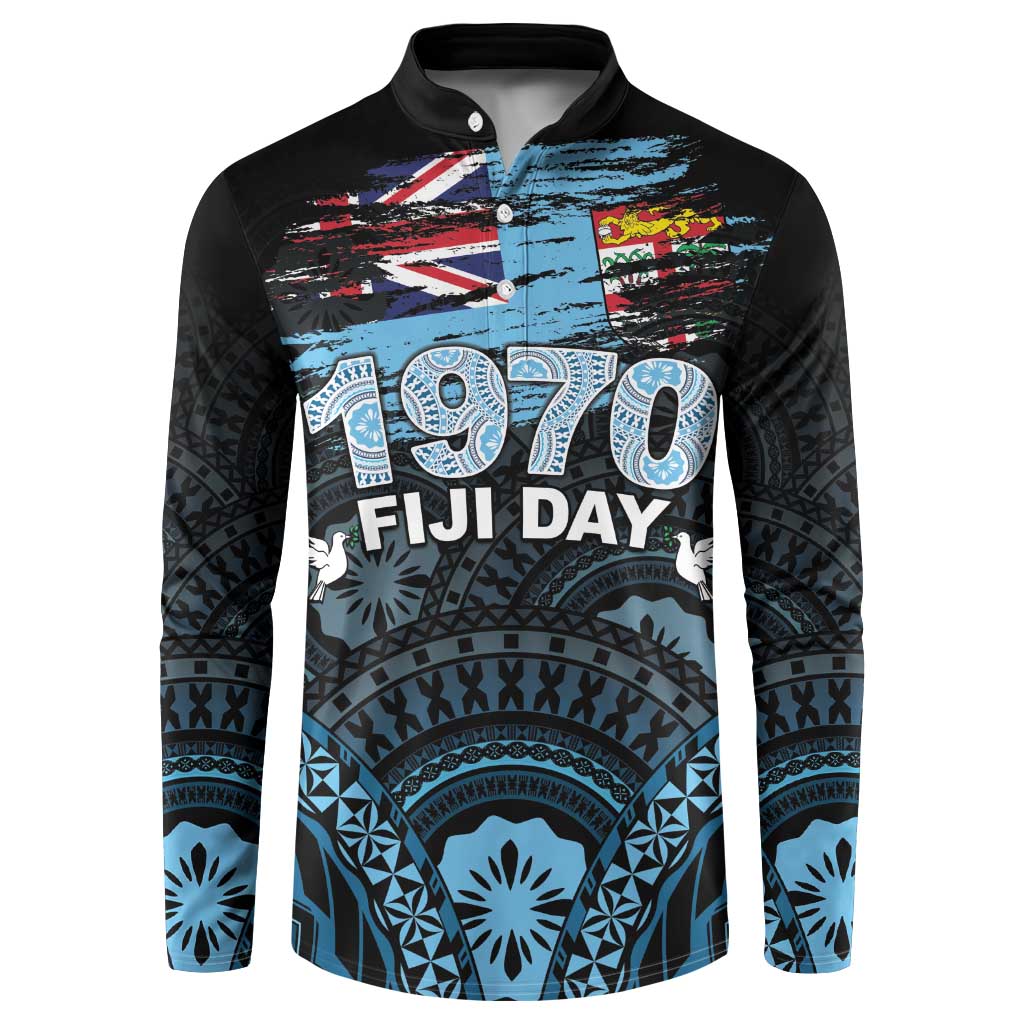 Personalised Happy Fiji Day 1970 Button Sweatshirt Flag Grunge Style