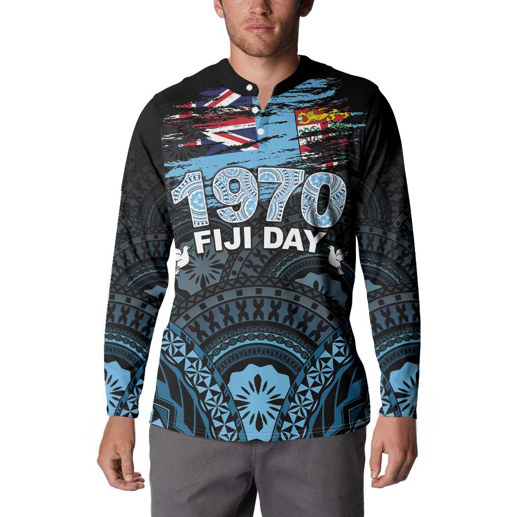 Personalised Happy Fiji Day 1970 Button Sweatshirt Flag Grunge Style LT05 - Polynesian Pride