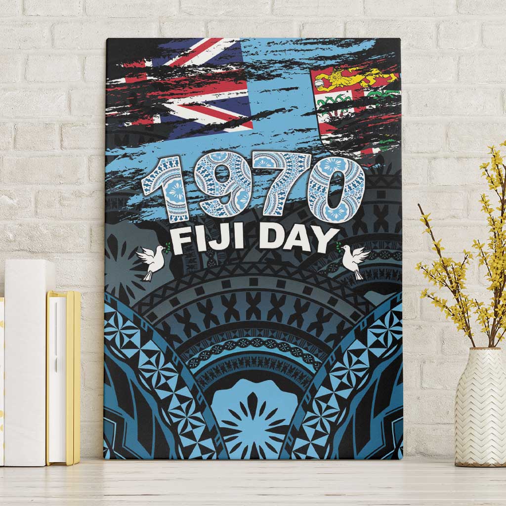 Happy Fiji Day 1970 Canvas Wall Art Flag Grunge Style