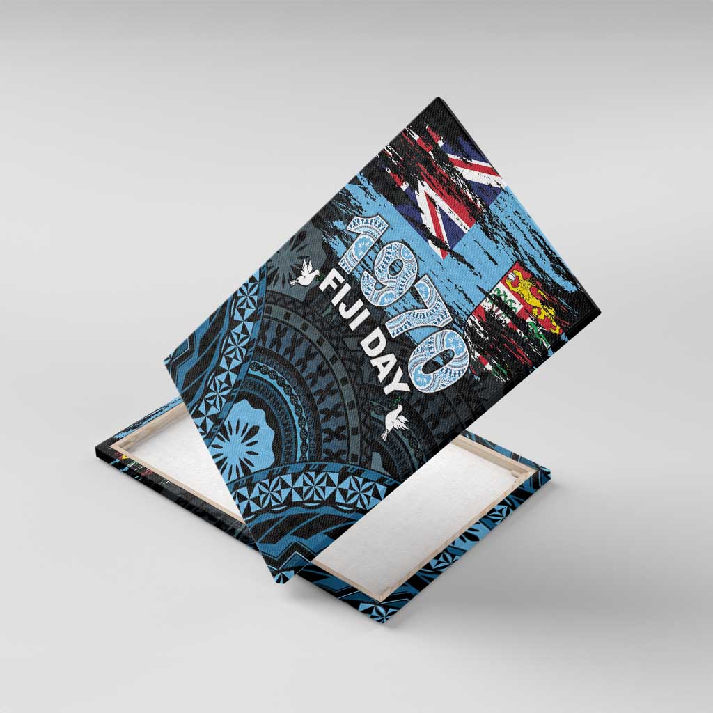 Happy Fiji Day 1970 Canvas Wall Art Flag Grunge Style LT05 With Frame Black - Polynesian Pride