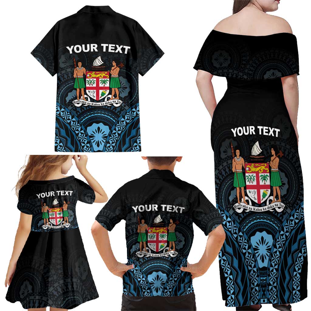 Personalised Happy Fiji Day 1970 Family Matching Off Shoulder Maxi Dress and Hawaiian Shirt Flag Grunge Style