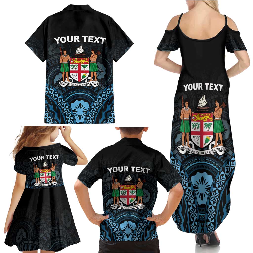 Personalised Happy Fiji Day 1970 Family Matching Summer Maxi Dress and Hawaiian Shirt Flag Grunge Style