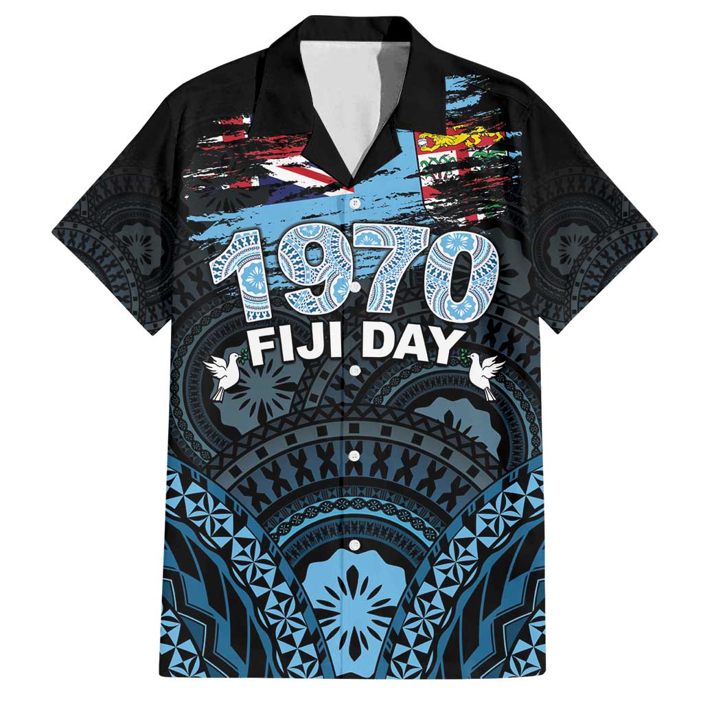 Personalised Happy Fiji Day 1970 Family Matching Summer Maxi Dress and Hawaiian Shirt Flag Grunge Style