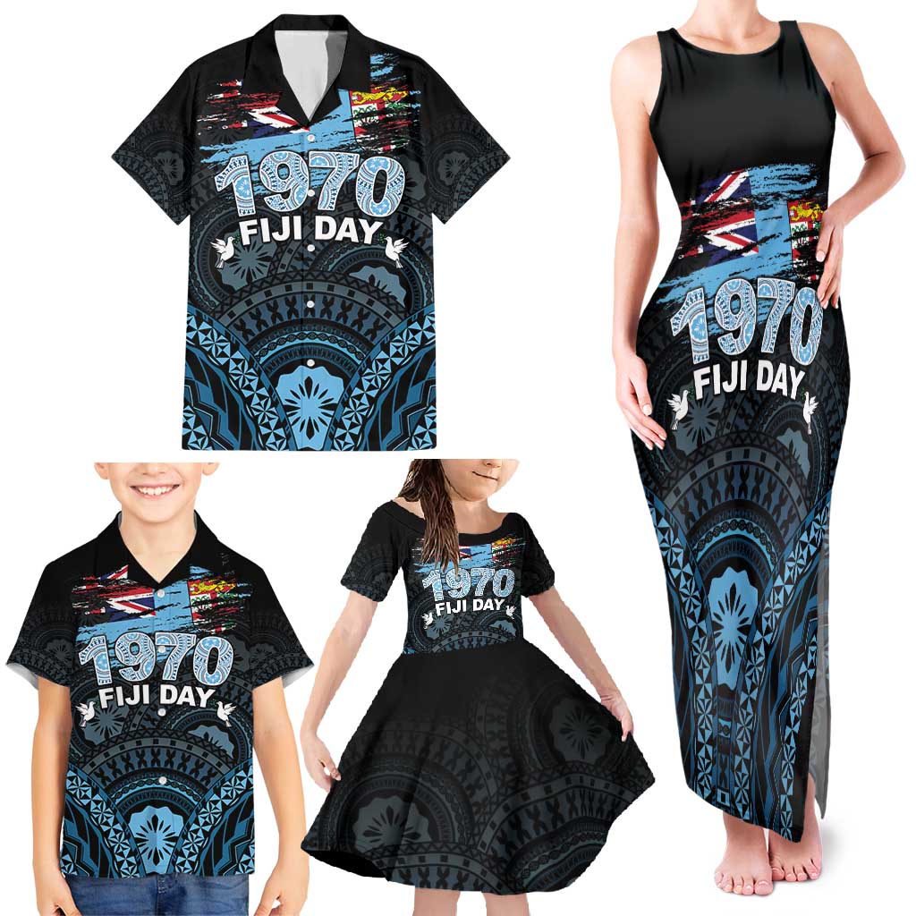 Personalised Happy Fiji Day 1970 Family Matching Tank Maxi Dress and Hawaiian Shirt Flag Grunge Style LT05 - Polynesian Pride