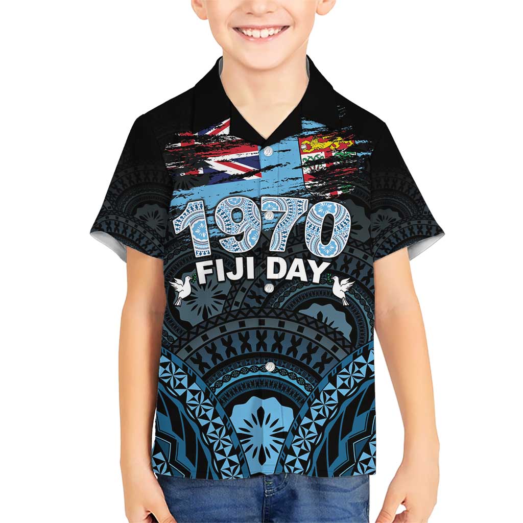 Personalised Happy Fiji Day 1970 Kid Hawaiian Shirt Flag Grunge Style