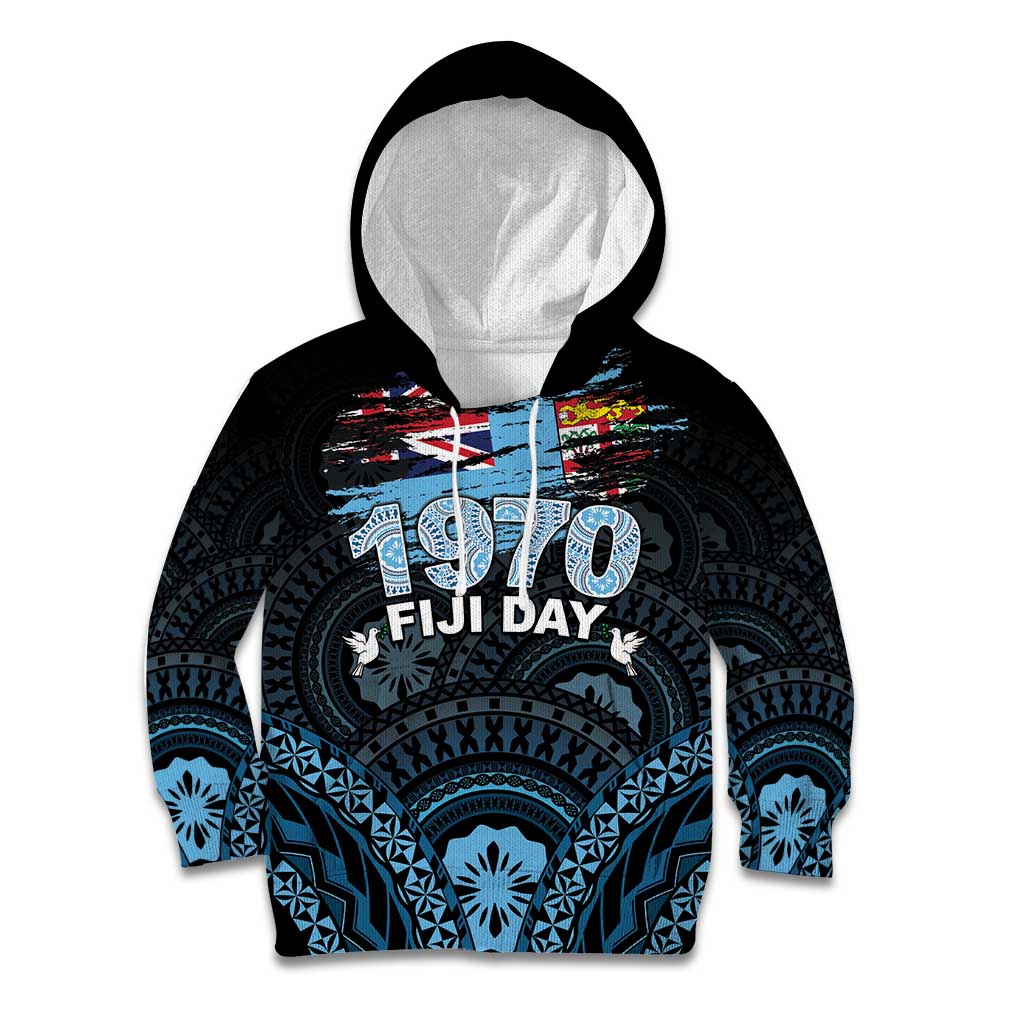 Personalised Happy Fiji Day 1970 Kid Hoodie Flag Grunge Style