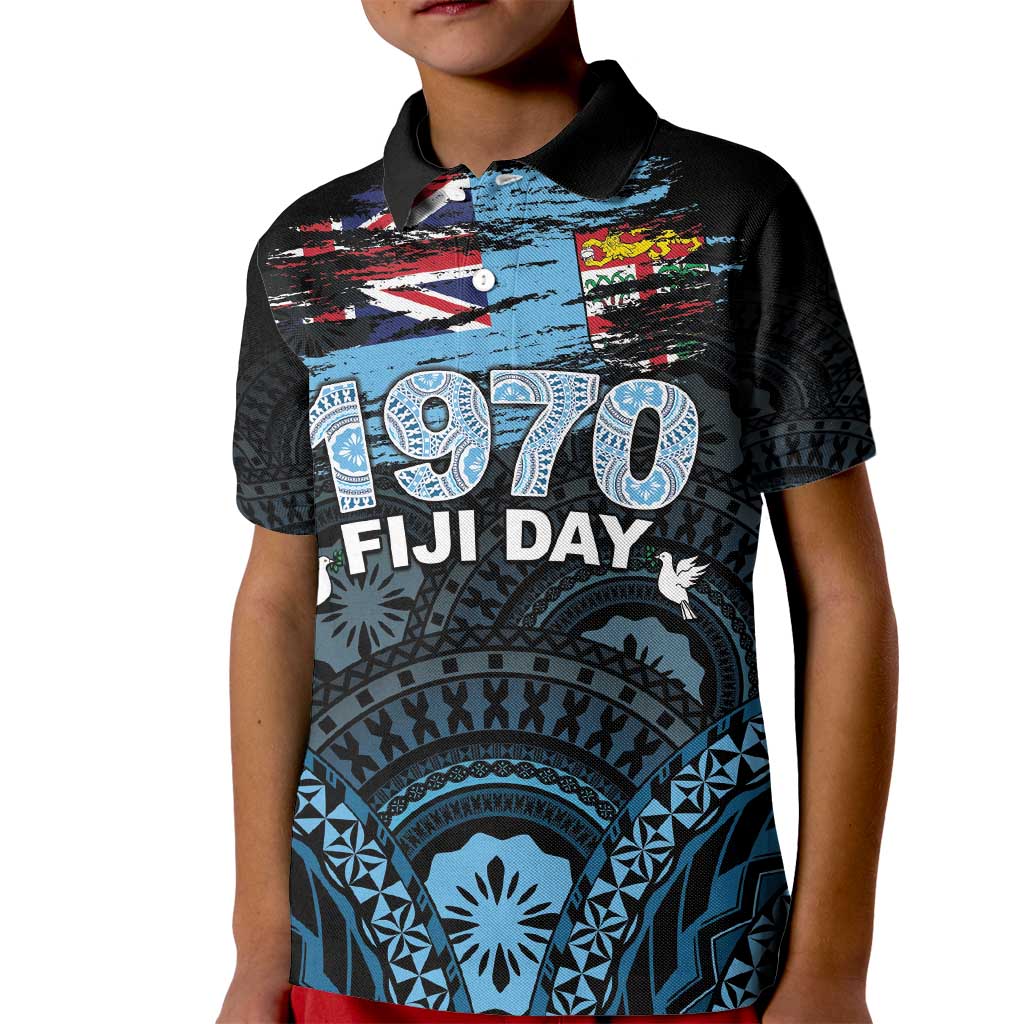 Personalised Happy Fiji Day 1970 Kid Polo Shirt Flag Grunge Style