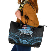 Happy Fiji Day 1970 Leather Tote Bag Flag Grunge Style LT05 Black - Polynesian Pride