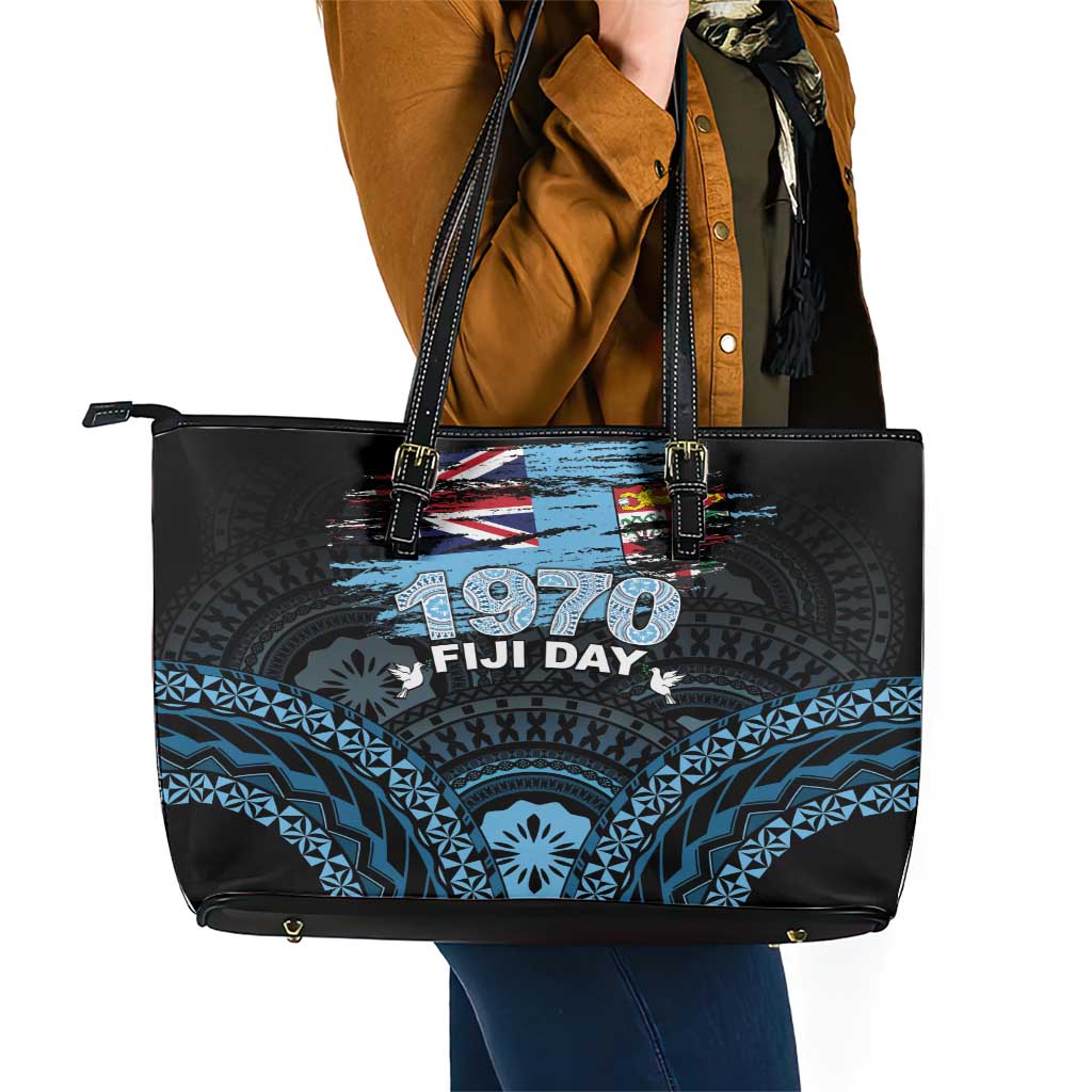 Happy Fiji Day 1970 Leather Tote Bag Flag Grunge Style LT05 - Polynesian Pride