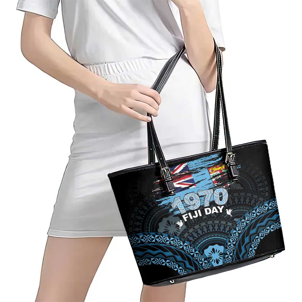Happy Fiji Day 1970 Leather Tote Bag Flag Grunge Style LT05 - Polynesian Pride