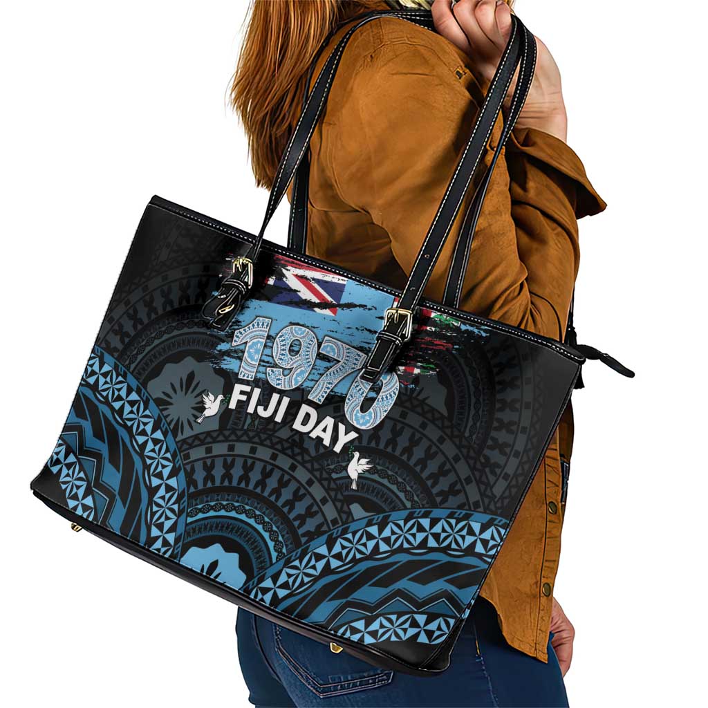 Happy Fiji Day 1970 Leather Tote Bag Flag Grunge Style LT05 - Polynesian Pride