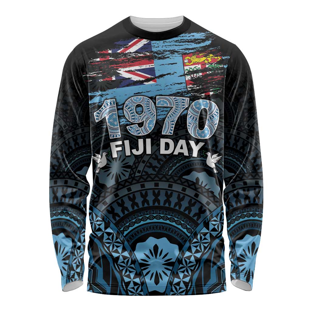 Personalised Happy Fiji Day 1970 Long Sleeve Shirt Flag Grunge Style