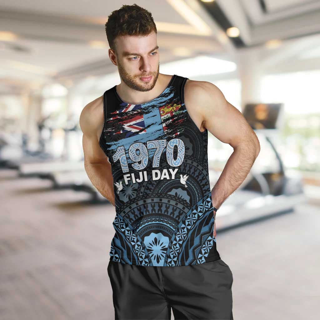 Personalised Happy Fiji Day 1970 Men Tank Top Flag Grunge Style LT05 Black - Polynesian Pride
