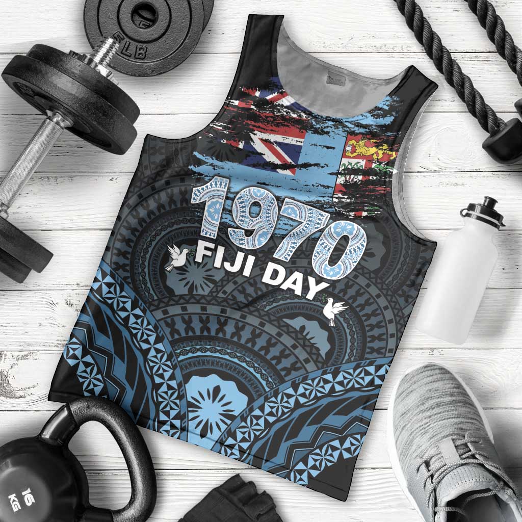 Personalised Happy Fiji Day 1970 Men Tank Top Flag Grunge Style LT05 - Polynesian Pride