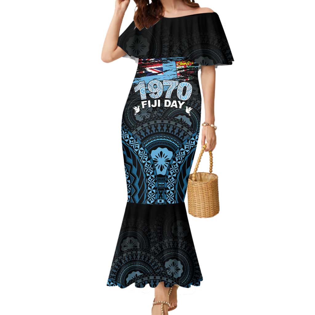 Personalised Happy Fiji Day 1970 Mermaid Dress Flag Grunge Style