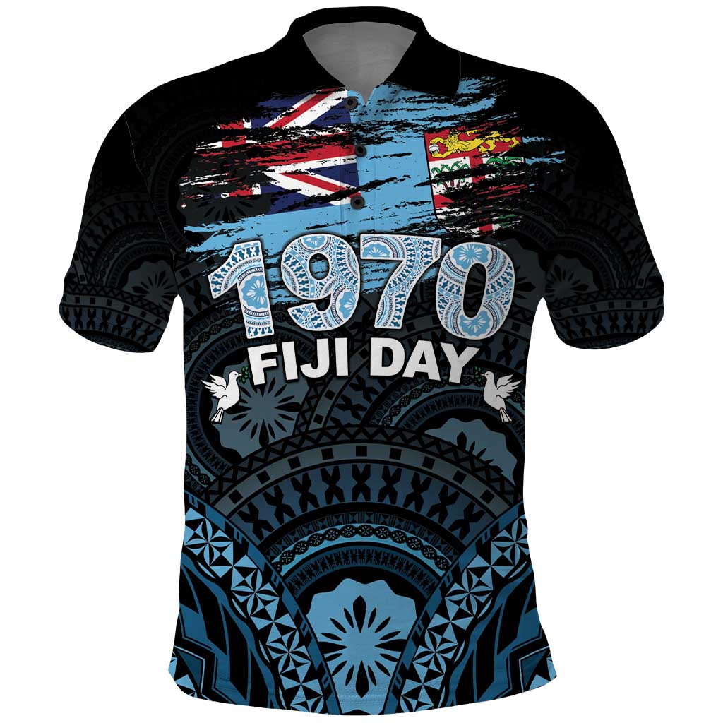 Personalised Happy Fiji Day 1970 Polo Shirt Flag Grunge Style