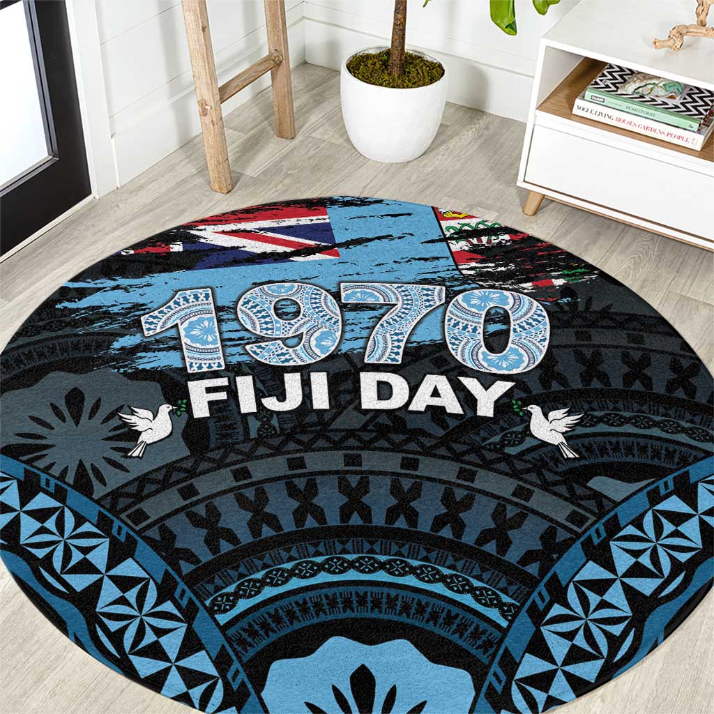 Happy Fiji Day 1970 Round Carpet Flag Grunge Style