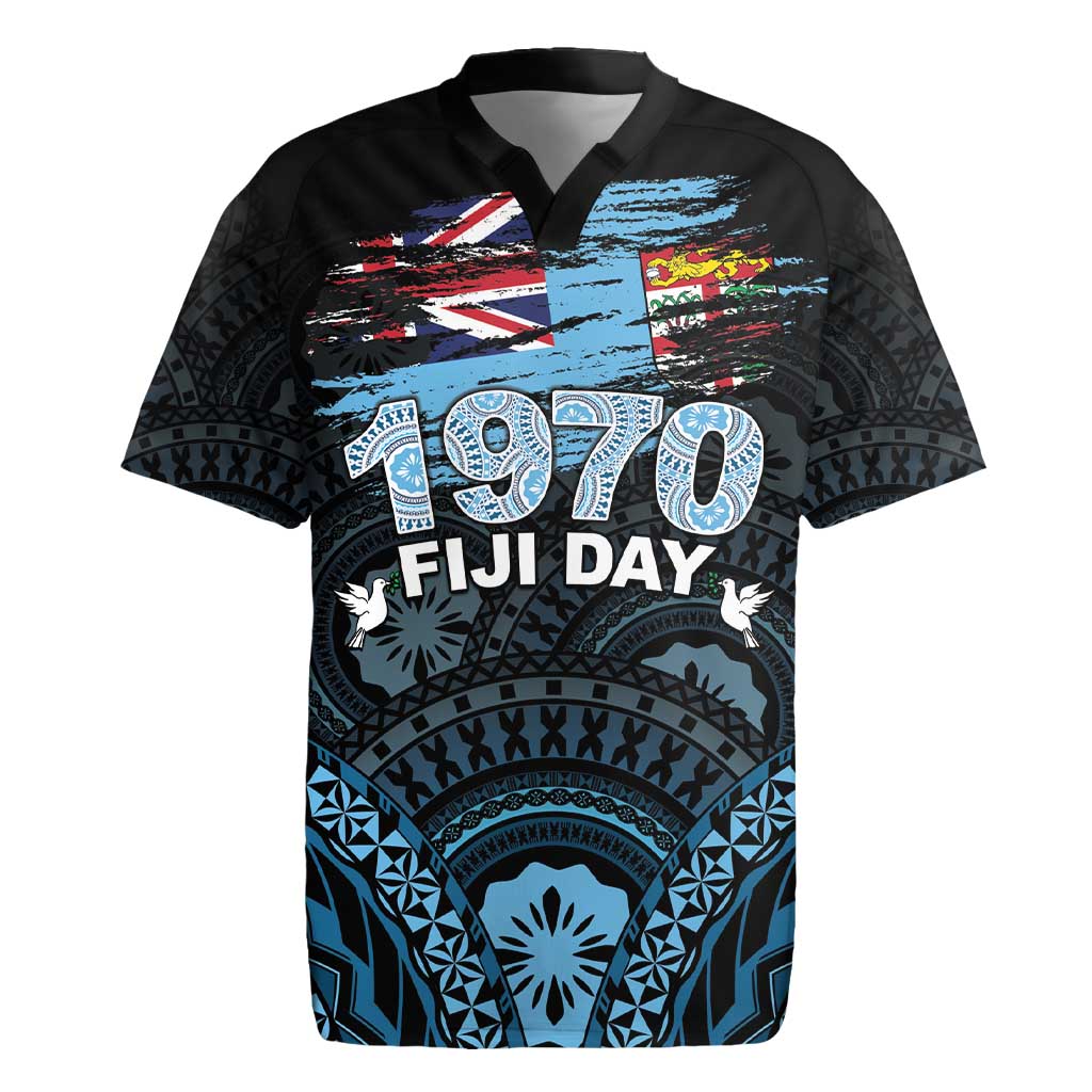 Personalised Happy Fiji Day 1970 Rugby Jersey Flag Grunge Style