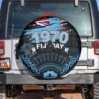 Happy Fiji Day 1970 Spare Tire Cover Flag Grunge Style LT05 Black - Polynesian Pride