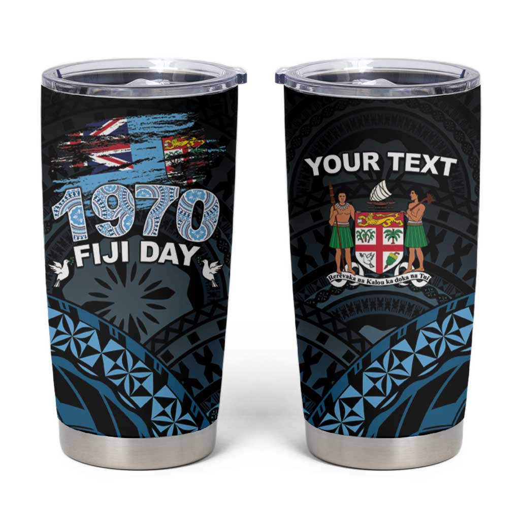Personalised Happy Fiji Day 1970 Tumbler Cup Flag Grunge Style LT05 Black - Polynesian Pride