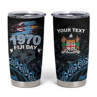 Personalised Happy Fiji Day 1970 Tumbler Cup Flag Grunge Style LT05 Black - Polynesian Pride