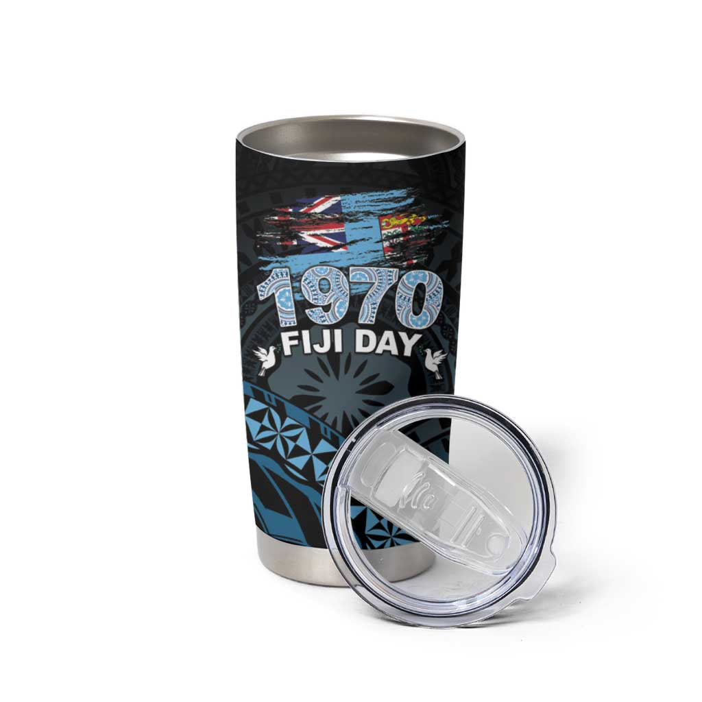 Personalised Happy Fiji Day 1970 Tumbler Cup Flag Grunge Style LT05 - Polynesian Pride