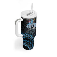 Personalised Happy Fiji Day 1970 Tumbler With Handle Flag Grunge Style LT05 - Polynesian Pride