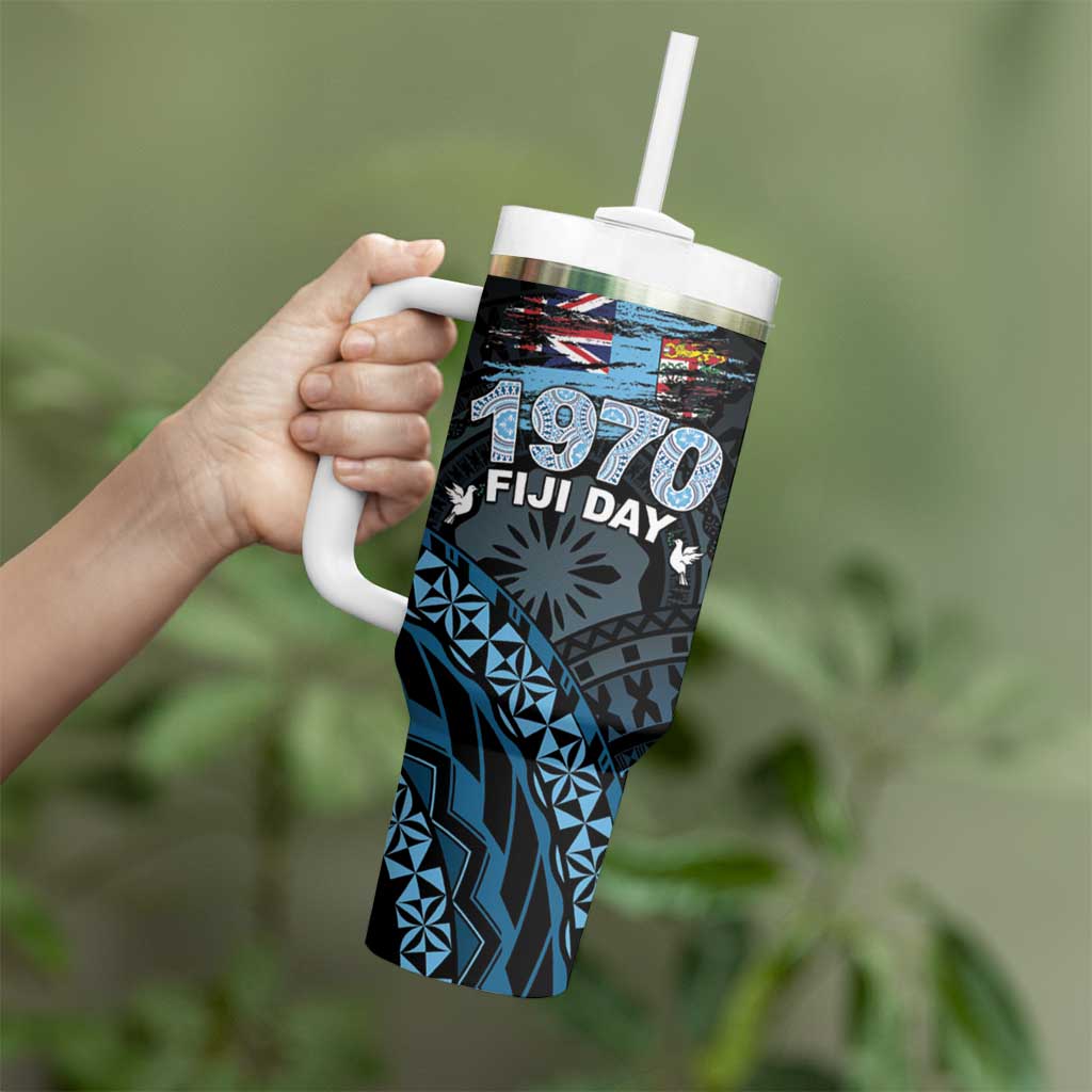 Personalised Happy Fiji Day 1970 Tumbler With Handle Flag Grunge Style LT05 - Polynesian Pride