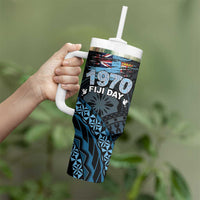 Personalised Happy Fiji Day 1970 Tumbler With Handle Flag Grunge Style LT05 - Polynesian Pride