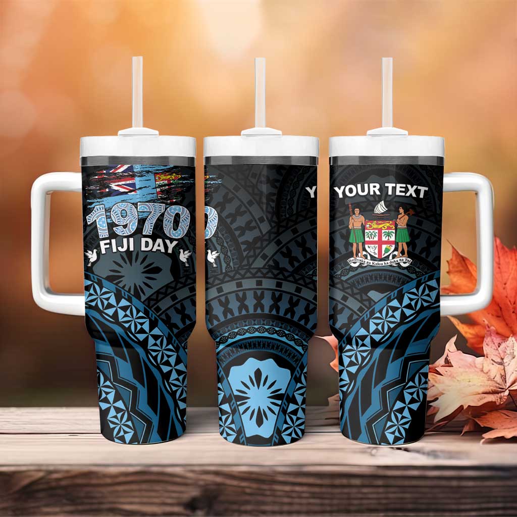 Personalised Happy Fiji Day 1970 Tumbler With Handle Flag Grunge Style LT05 - Polynesian Pride