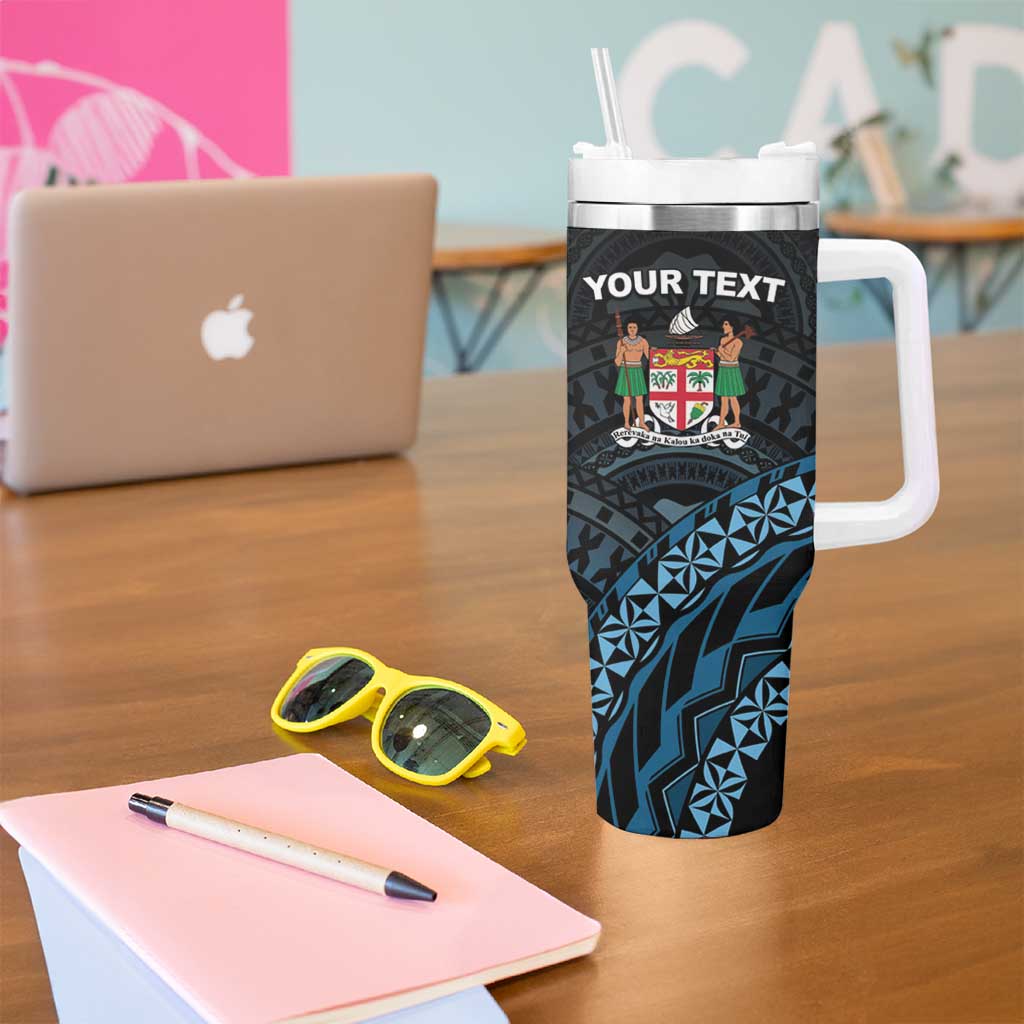Personalised Happy Fiji Day 1970 Tumbler With Handle Flag Grunge Style LT05 - Polynesian Pride