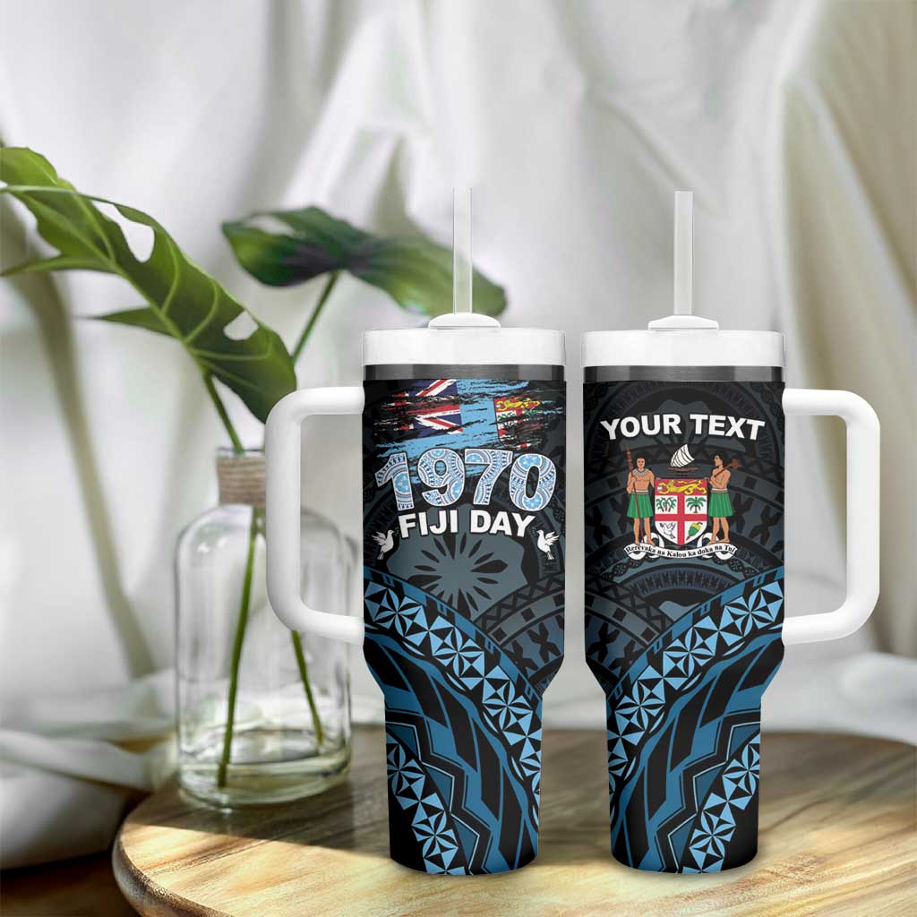 Personalised Happy Fiji Day 1970 Tumbler With Handle Flag Grunge Style LT05 - Polynesian Pride